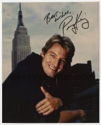 9r745 PERRY KING signed color 8x10 REPRO still 1990s smiling portrait by New York skyscraper!