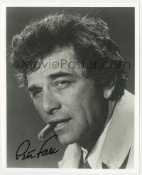 9r948 PETER FALK signed 8x9.75 REPRO still 1980s portrait smoking cigar as rumpled Lt. Columbo!