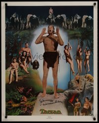 9r074 JOHNNY WEISSMULLER signed #709/1500 24x30 commercial poster 1977 cool Tarzan montage!