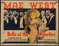 9r041 BELLE OF THE NINETIES signed linen style B 1/2sh 1934 by Mae West, sexy image, ultra rare!