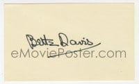 9r126 BETTE DAVIS signed 3x5 index card 1980s it can be framed & displayed with a repro still!