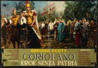 9r053 CORIOLANUS: HERO WITHOUT A COUNTRY signed Italian 18x27 pbusta 1964 by Gordon Scott, on horse!