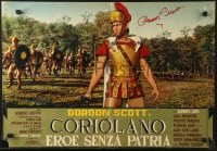 9r052 CORIOLANUS: HERO WITHOUT A COUNTRY signed Italian 18x27 pbusta 1964 by Gordon Scott, in battle!
