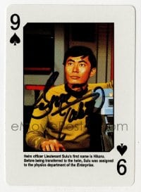 9r123 GEORGE TAKEI signed 3x4 playing card 1990s as Sulu in Star Trek on the nine of spades!