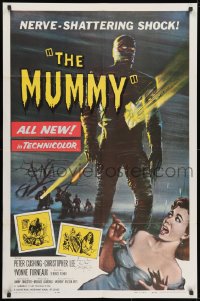 9r014 MUMMY signed 1sh 1959 by Christopher Lee, Hammer horror, great Bill Wiggins monster art!