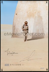 9r066 PHANTOM MENACE signed style A teaser DS 1sh 1999 by BOTH John Williams AND George Lucas!