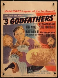 9r031 3 GODFATHERS signed WC 1949 by Harry Carey Jr., great art with John Wayne, John Ford directed!