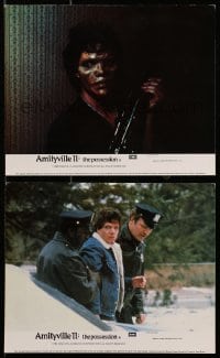 9s139 AMITYVILLE II 2 color English FOH LCs 1982 The Possession, images of cops and guy with gun!