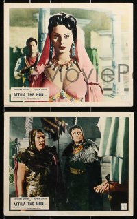 9s098 ATTILA 7 color English FOH LCs 1957 Anthony Quinn as The Hun, incredible image of Sophia Loren