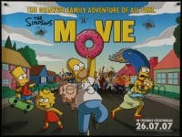 9t134 SIMPSONS MOVIE advance DS British quad 2007 classic Groening art of Homer Simpson w/donut!
