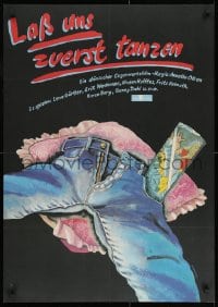 9t438 DO WE START OFF WITH A DANCE East German 23x32 1985 art of jeans on a pink pillow by Wongel!