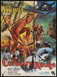 9t206 CRIMSON PIRATE French 23x31 R1960s different art of Burt Lancaster & Nick Cravat with cannon!