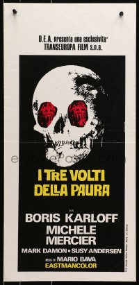 9t934 BLACK SABBATH Italian locandina R1970s Boris Karloff, Mario Bava, wild art of skull!