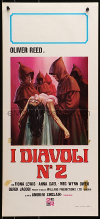 9t935 BLUE BLOOD Italian locandina 1975 Piovano art of hooded cultists carrying unsconscious girl!