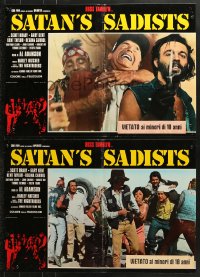 9t898 SATAN'S SADISTS group of 2 Italian 18x26 pbustas 1974 Nightmare Bloodbath, Regina Carrol!