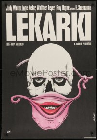 9t818 WOMEN DOCTORS Polish 26x38 1985 bizarre Jakub Erol art of skull w/female mask!
