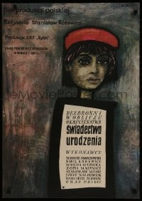 9t718 BIRTH CERTIFICATE Polish 23x32 1961 directed by Stanislaw Rozewicz, Mlodozeniec art!