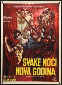 9t324 WORLD BY NIGHT NO 2 Yugoslavian 20x28 1962 different art from nightlife documentary!