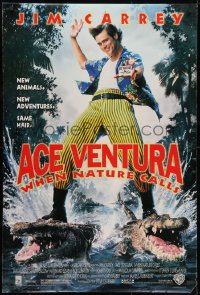 9w506 ACE VENTURA WHEN NATURE CALLS DS 1sh 1995 wacky Jim Carrey on crocodiles by John Alvin!