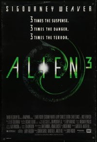 9w511 ALIEN 3 DS 1sh 1992 Sigourney Weaver, 3 times the danger, 3 times the terror!