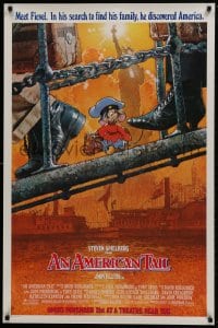 9w519 AMERICAN TAIL advance 1sh 1986 Steven Spielberg, Don Bluth, art of Fievel the mouse by Struzan