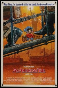 9w520 AMERICAN TAIL style A 1sh 1986 Steven Spielberg, Don Bluth, art of Fievel the mouse by Struzan
