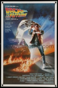 9w530 BACK TO THE FUTURE studio style 1sh 1985 art of Michael J. Fox & Delorean by Drew Struzan!