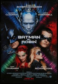 9w535 BATMAN & ROBIN advance 1sh 1997 Clooney, O'Donnell, Schwarzenegger, Thurman, cast images!