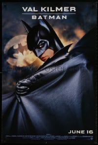 9w539 BATMAN FOREVER advance DS 1sh 1995 cool image of Val Kilmer in the title role, bat symbol!