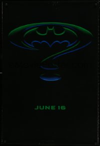 9w541 BATMAN FOREVER teaser 1sh 1995 Kilmer, Kidman, cool question mark & bat symbol design!