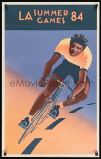9w263 1984 SUMMER OLYMPICS 20x31 special poster 1983 cool art of Olympic cyclist, art by Laura Smith!