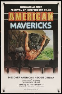 9w085 AMERICAN MAVERICKS 21x31 film fest poster 1979 Fernandes art of cameraman hanging from cliff!