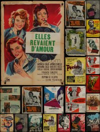 9x497 LOT OF 26 FORMERLY FOLDED FRENCH POSTERS 1950s-1960s great images from a variety of movies!