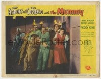 9y255 ABBOTT & COSTELLO MEET THE MUMMY LC #3 1955 scared Bud & Lou with others inside pyramid!