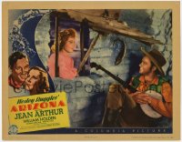 9y275 ARIZONA LC 1940 pretty Jean Arthur smiles at young William Holden sitting with banjo!