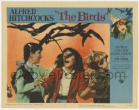 9y299 BIRDS LC #3 1963 Alfred Hitchcock, wonderful close image of terrified kids attacked by birds!