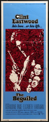 9z017 BEGUILED insert 1971 cool psychedelic art of Clint Eastwood & Geraldine Page, Don Siegel