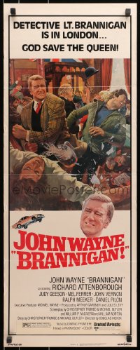 9z028 BRANNIGAN insert 1975 great Robert McGinnis art of fighting John Wayne in England!