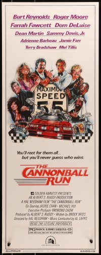 9z037 CANNONBALL RUN insert 1981 Burt Reynolds, Farrah Fawcett, Drew Struzan car racing art!