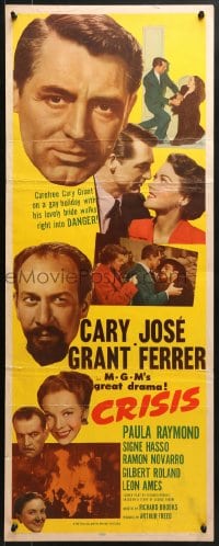 9z048 CRISIS insert 1950 great huge headshot art of Cary Grant, plus Paula Raymond & Jose Ferrer!