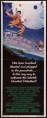 9z050 CURSE OF THE PINK PANTHER insert 1983 David Niven, wacky artwork of parachute!