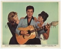 1a014 DOUBLE TROUBLE color 8x10 still 1967 Elvis Presley w/guitar between Annette Day & Yvonne Romain