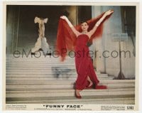 1a015 FUNNY FACE color 8x10 still 1957 full-length Audrey Hepburn in sexy red dress on stairs!