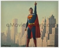 1a049 SUPERMAN color 8x10 still 1978 full-length Christopher Reeve in costume pointing to the sky!