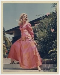1a051 YVETTE MIMIEUX color deluxe 8x10 still 1960s full-length portrait in pink & orange dress!