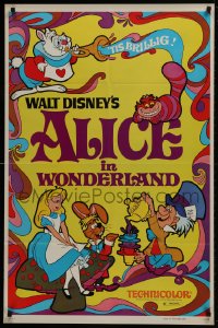 1b058 ALICE IN WONDERLAND 1sh R1974 Walt Disney, Lewis Carroll classic, cool psychedelic art!