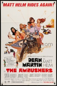 1b065 AMBUSHERS 1sh 1967 art of Dean Martin as Matt Helm with sexy Slaygirls on motorcycle!