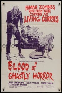 1b143 BLOOD OF GHASTLY HORROR 1sh 1972 John Carradine, wild horror artwork by Gray Morrow!