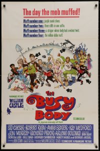 1b174 BUSY BODY 1sh 1967 William Castle, great wacky art of entire cast by Frank Frazetta!