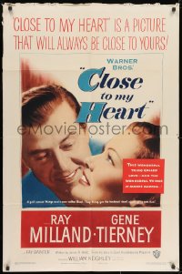 1b210 CLOSE TO MY HEART 1sh 1951 Gene Tierney & Ray Milland adopt a child!